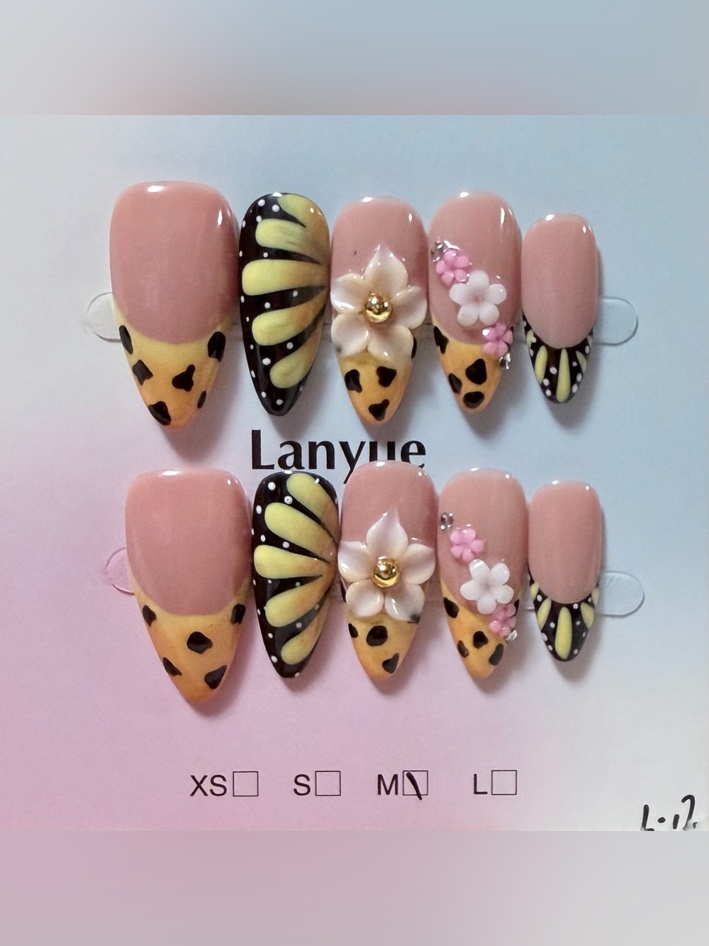 Pink & Yellow Floral Leopard Press-On Nail Set